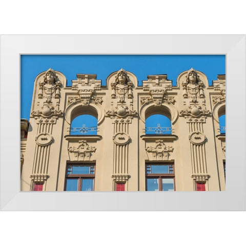 Art Nouveau building on Alberta Street in central Riga-Latvia White Modern Wood Framed Art Print by Su, Keren