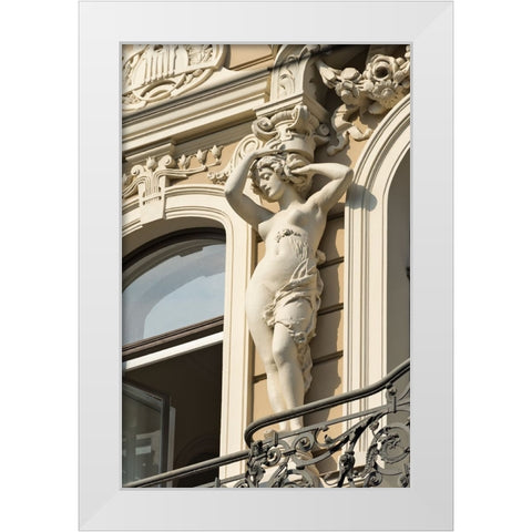 Art Nouveau building on Alberta Street in central Riga-Latvia White Modern Wood Framed Art Print by Su, Keren