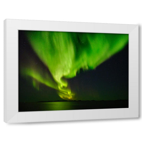 Northern lights over the fjord Nuup Kangerlua Danish Territory White Modern Wood Framed Art Print by Zwick, Martin