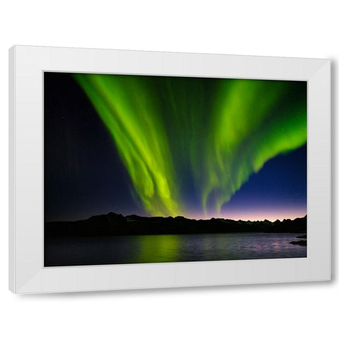 Northern lights over Angmagssalik Fjord-Greenland- Danish Territory White Modern Wood Framed Art Print by Zwick, Martin