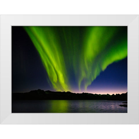 Northern lights over Angmagssalik Fjord-Greenland- Danish Territory White Modern Wood Framed Art Print by Zwick, Martin