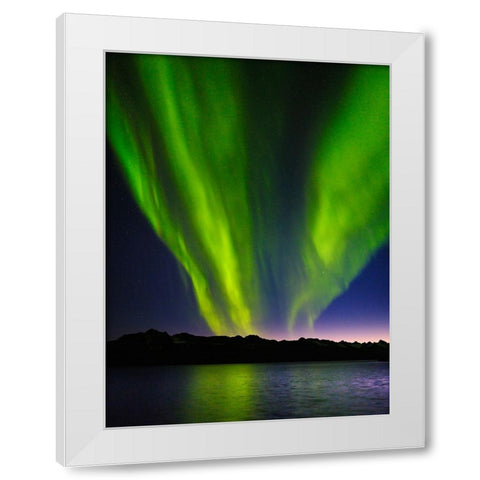 Northern lights over Angmagssalik Fjord-Greenland- Danish Territory White Modern Wood Framed Art Print by Zwick, Martin