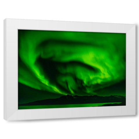 Northern lights over Angmagssalik Fjord-Greenland- Danish Territory White Modern Wood Framed Art Print by Zwick, Martin
