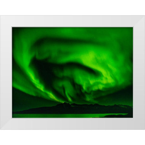 Northern lights over Angmagssalik Fjord-Greenland- Danish Territory White Modern Wood Framed Art Print by Zwick, Martin