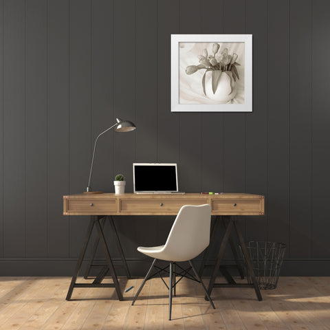 Sepia tone Tulips White Modern Wood Framed Art Print by Miller, Anna