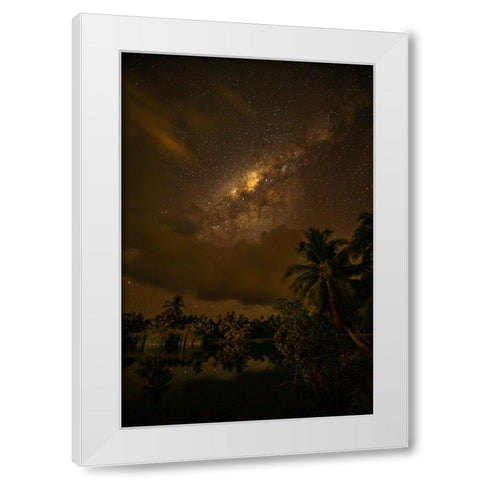 French Polynesia- Tahaa. Palm trees and night sky with Milky Way. White Modern Wood Framed Art Print by Jaynes Gallery