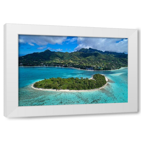 Koromiri Island-Muri Lagoon-Rarotonga-Cook Islands-South Pacific White Modern Wood Framed Art Print by Wall, David