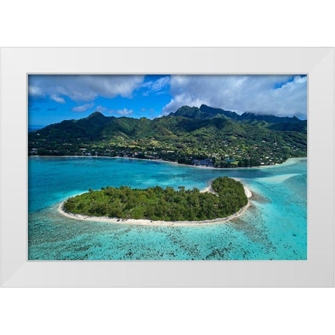 Koromiri Island-Muri Lagoon-Rarotonga-Cook Islands-South Pacific White Modern Wood Framed Art Print by Wall, David