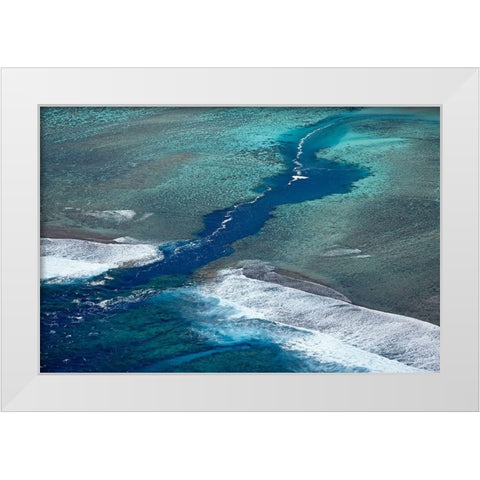 Channel in the reef-Avaavaroa Tapere-by Turoa Beach-Rarotonga-Cook Islands-South Pacific White Modern Wood Framed Art Print by Wall, David