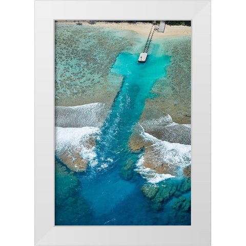 Channel in the reef-Akaoa Tapere-Rarotonga-Cook Islands-South Pacific White Modern Wood Framed Art Print by Wall, David