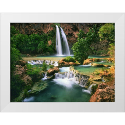Havasu Falls at the bottom of the Grand Canyon in Arizona White Modern Wood Framed Art Print by SMO