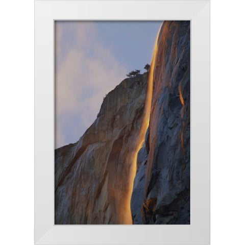 CA, Yosemite Light reflects off Horsetail Falls White Modern Wood Framed Art Print by Anon, Josh