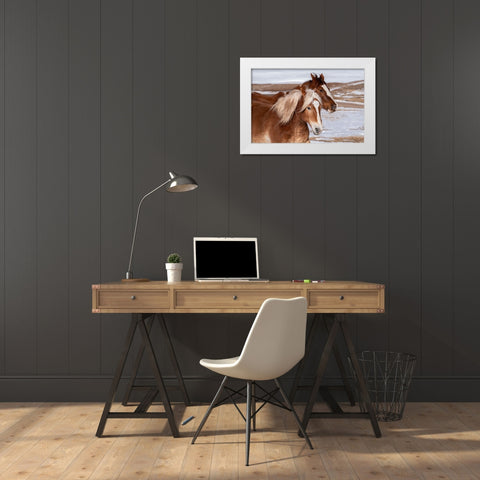 USA-Colorado-Westcliffe Music Meadows Ranch Ranch horses in winter White Modern Wood Framed Art Print by Hopkins, Cindy Miller