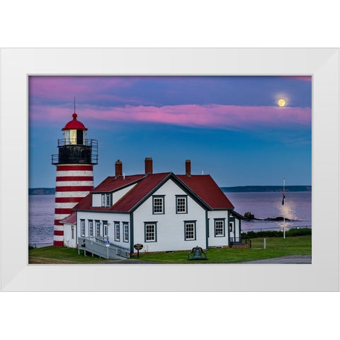 West Quoddy Head Lighthouse is the easternmost point in USA near Lubec-Maine-USA White Modern Wood Framed Art Print by Haney, Chuck