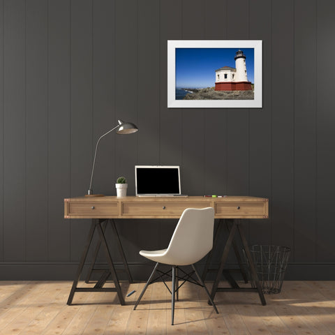 Oregon, Bandon View of Coquille River Lighthouse White Modern Wood Framed Art Print by Kaveney, Wendy