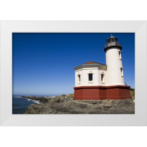 Oregon, Bandon View of Coquille River Lighthouse White Modern Wood Framed Art Print by Kaveney, Wendy