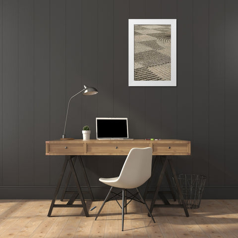 USA, Oregon, Portland Zen patterns in sand White Modern Wood Framed Art Print by Kaveney, Wendy
