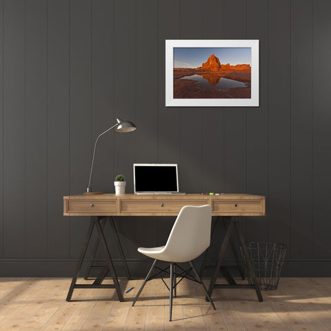 UT, Arches NP, Rock formation reflect in puddle White Modern Wood Framed Art Print by Illg, Cathy and Gordon