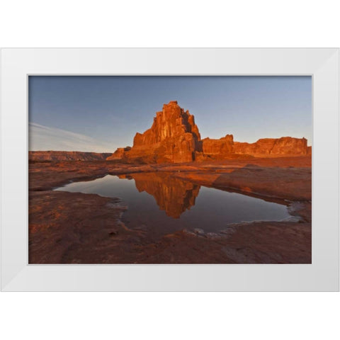 UT, Arches NP, Rock formation reflect in puddle White Modern Wood Framed Art Print by Illg, Cathy and Gordon