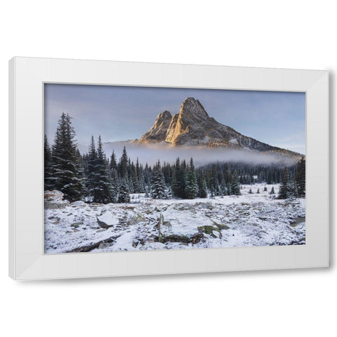 Fresh autumn snow on Liberty Bell Mountain and meadows of Washington State Pass White Modern Wood Framed Art Print by Majchrowicz, Alan