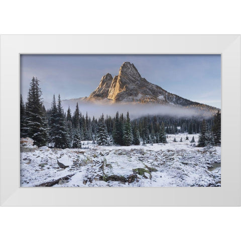 Fresh autumn snow on Liberty Bell Mountain and meadows of Washington State Pass White Modern Wood Framed Art Print by Majchrowicz, Alan