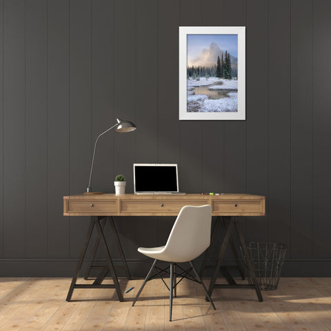 Fresh autumn snow on Liberty Bell Mountain and meadows of Washington State Pass White Modern Wood Framed Art Print by Majchrowicz, Alan