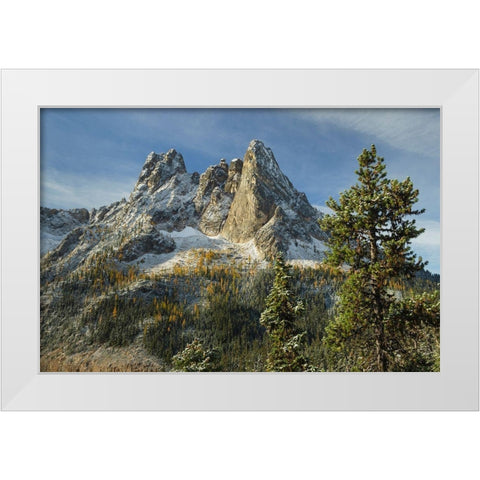 Liberty Bell Mountain and Early Winters Spires seen from Washington State Pass Overlook White Modern Wood Framed Art Print by Majchrowicz, Alan