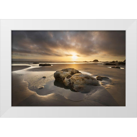 Kalaloch Beach sunset-Olympic National Park-Washington State White Modern Wood Framed Art Print by Majchrowicz, Alan
