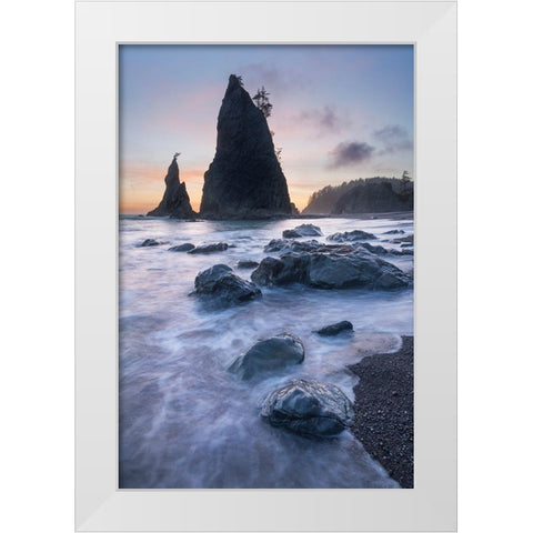 Twilight at Split Rock on Rialto Beach-Olympic National Park White Modern Wood Framed Art Print by Majchrowicz, Alan