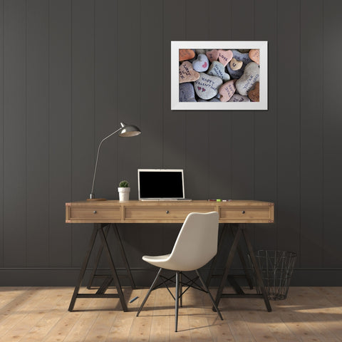 WA, Heart Rock collection with Valentine sayings White Modern Wood Framed Art Print by Paulson, Don