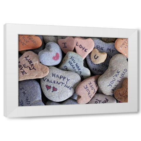 WA, Heart Rock collection with Valentine sayings White Modern Wood Framed Art Print by Paulson, Don