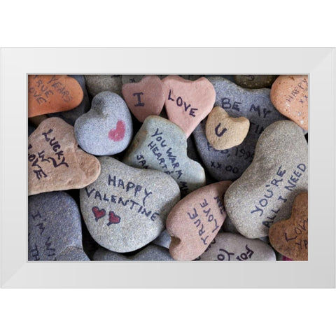 WA, Heart Rock collection with Valentine sayings White Modern Wood Framed Art Print by Paulson, Don
