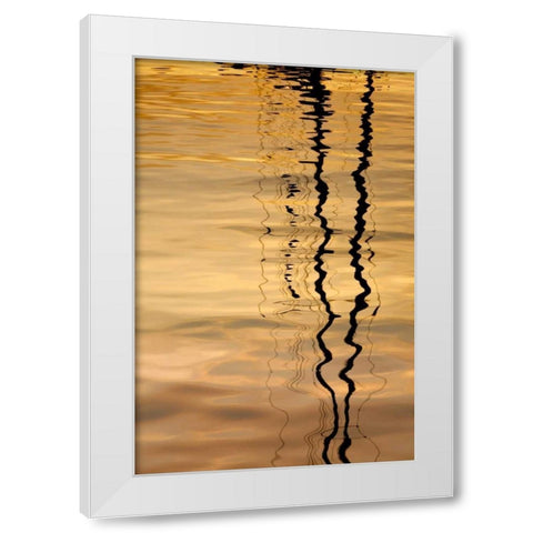 Washington Sailboat mast reflection at sunset White Modern Wood Framed Art Print by Paulson, Don