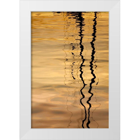Washington Sailboat mast reflection at sunset White Modern Wood Framed Art Print by Paulson, Don