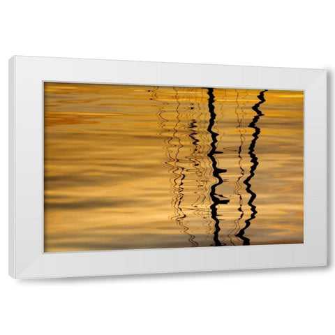 Washington Sailboat mast reflection at sunset White Modern Wood Framed Art Print by Paulson, Don