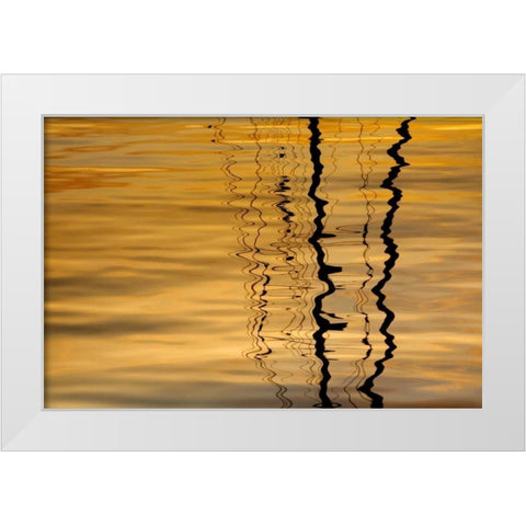 Washington Sailboat mast reflection at sunset White Modern Wood Framed Art Print by Paulson, Don