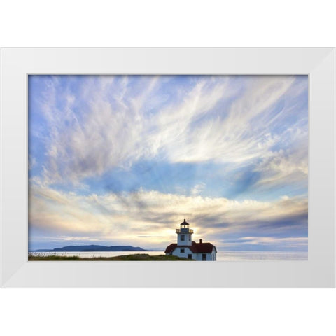 Washington Sunset on Patos Island Lighthouse White Modern Wood Framed Art Print by Paulson, Don