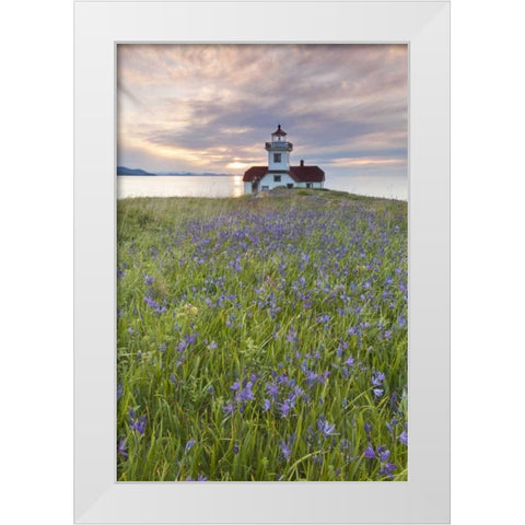 Washington Sunset on Patos Island Lighthouse White Modern Wood Framed Art Print by Paulson, Don