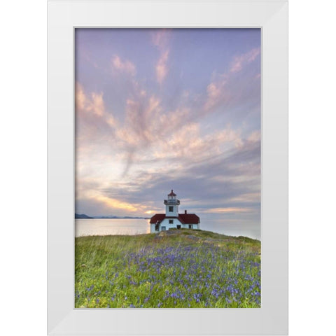 Washington Sunset on Patos Island Lighthouse White Modern Wood Framed Art Print by Paulson, Don