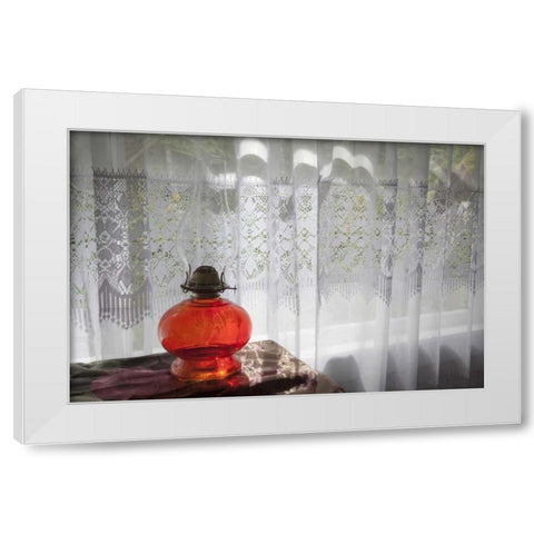 WA, San Juans Lamp and widow of a School house White Modern Wood Framed Art Print by Paulson, Don