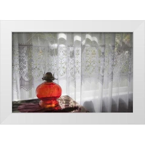 WA, San Juans Lamp and widow of a School house White Modern Wood Framed Art Print by Paulson, Don