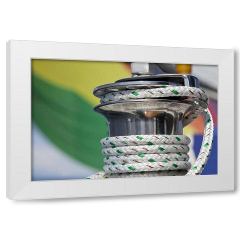 WA, San Juans Sailboat winch with coiled rope White Modern Wood Framed Art Print by Paulson, Don