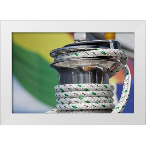 WA, San Juans Sailboat winch with coiled rope White Modern Wood Framed Art Print by Paulson, Don
