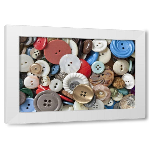 WA, Seabeck Assortment of buttons for mending White Modern Wood Framed Art Print by Paulson, Don