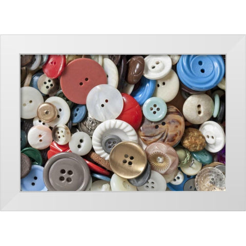 WA, Seabeck Assortment of buttons for mending White Modern Wood Framed Art Print by Paulson, Don