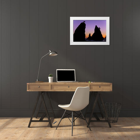 WA, Olympic NP Sunset on Rialto Beach sea stacks White Modern Wood Framed Art Print by Paulson, Don