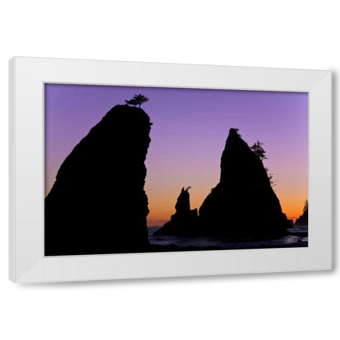 WA, Olympic NP Sunset on Rialto Beach sea stacks White Modern Wood Framed Art Print by Paulson, Don