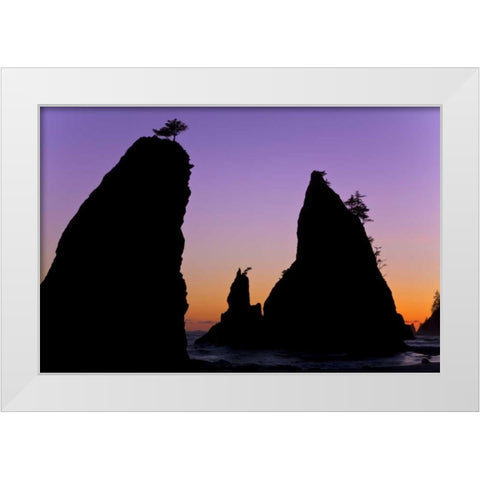WA, Olympic NP Sunset on Rialto Beach sea stacks White Modern Wood Framed Art Print by Paulson, Don