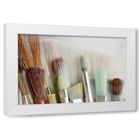 Washington, Seabeck Close-up of artists brushes White Modern Wood Framed Art Print by Paulson, Don