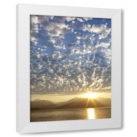 WA, Seabeck, Olympic Mts Sunset over Hood Canal White Modern Wood Framed Art Print by Paulson, Don